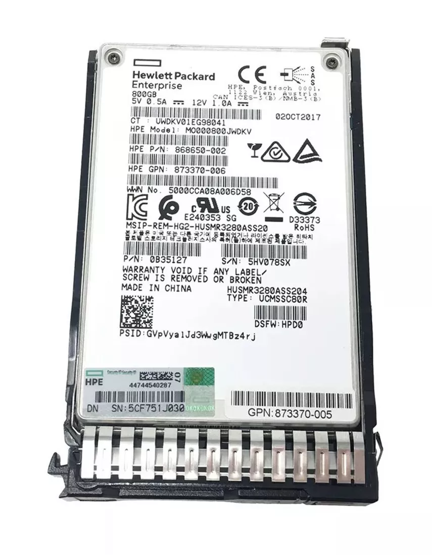 873370-006 HPE | Mixed Use 800Gb SAS 12g SFF SC DS SSD