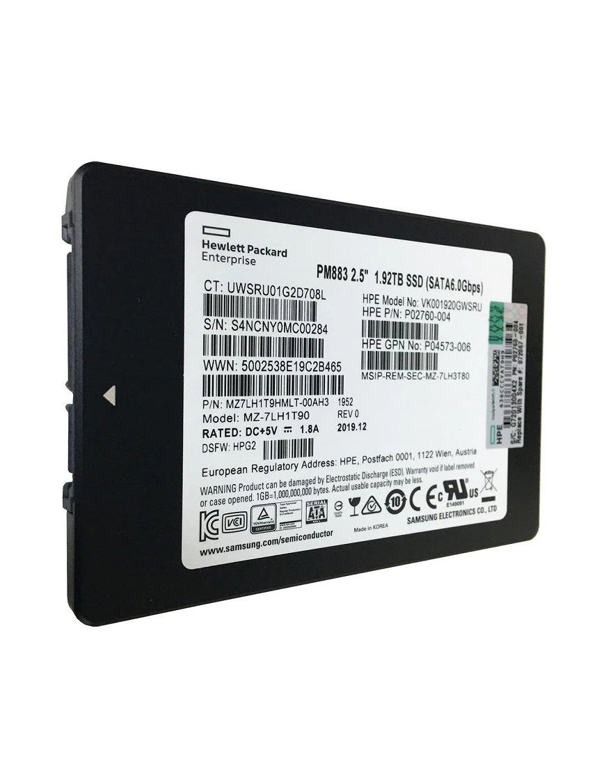 MZ7LH1T9HMLT-00AH3 Samsung | PM883 Read Intensive SSD 1.92 TB SATA 6Gb/s HPE