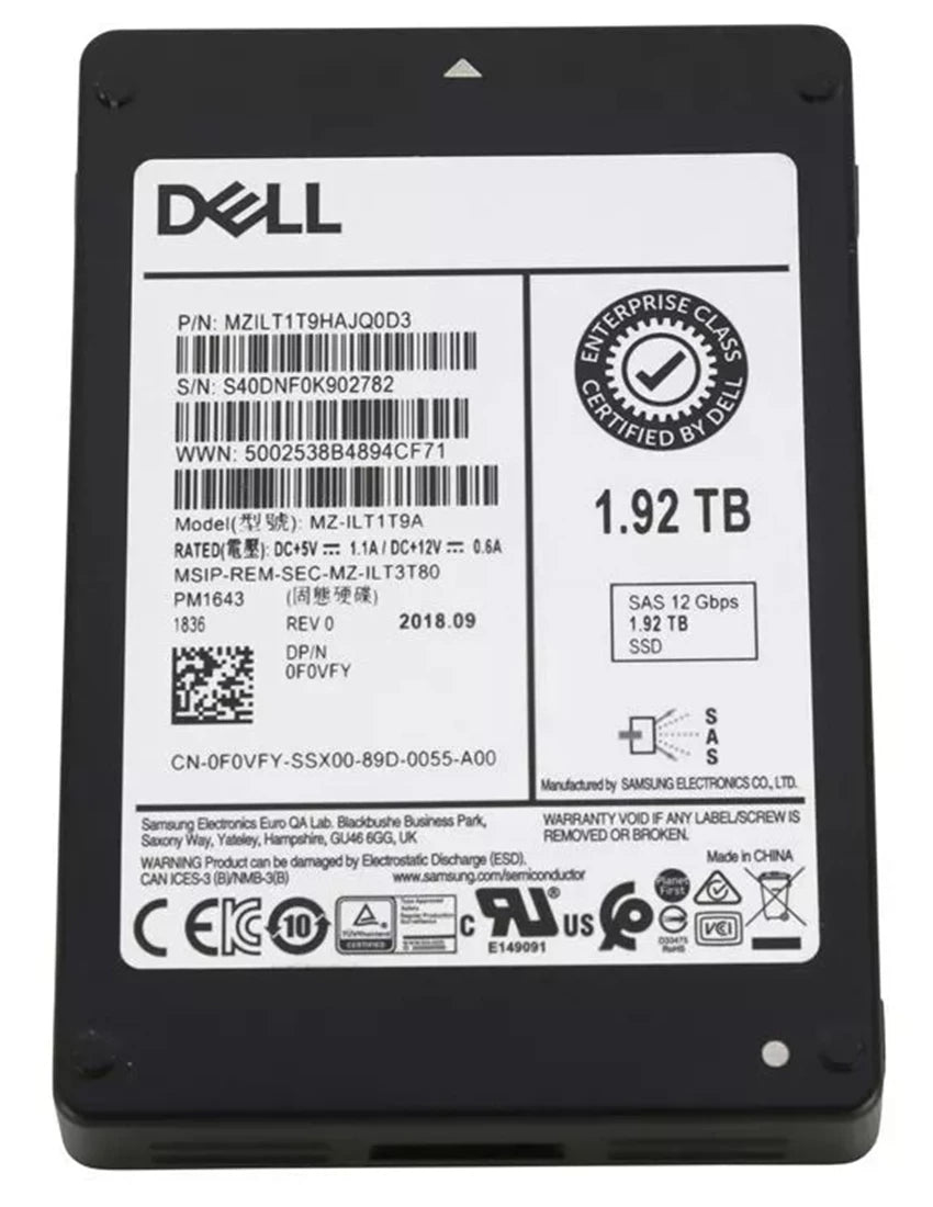 MZ-ILT1T9A Samsung | 1.92TB PM1643 SAS 12Gbs 2.5inch Internal SSD