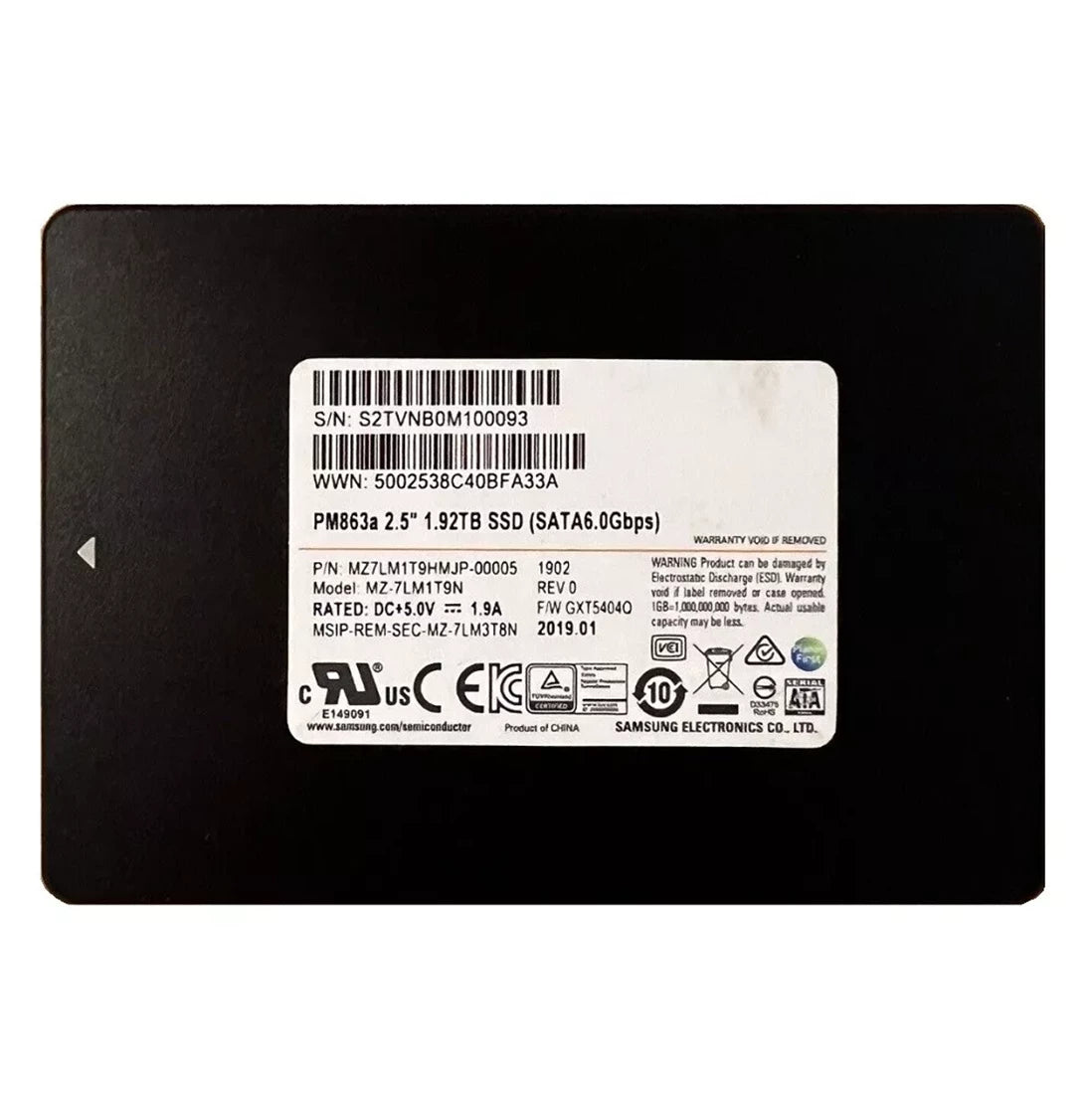 MZ7LM1T9HMJP-00005 Samsung | PM863a 1.92TB SATA 6Gbps 2.5inch SSD