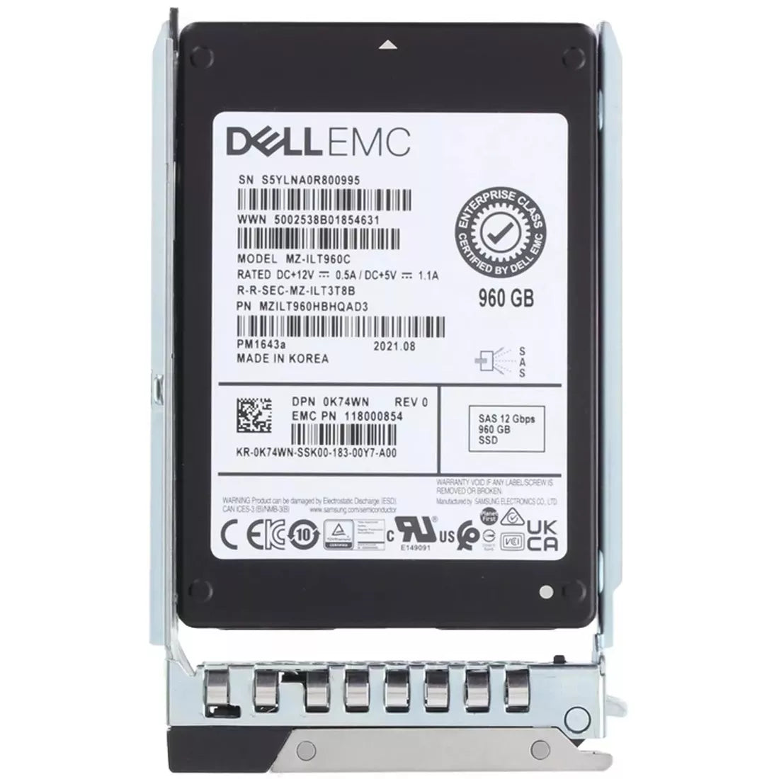 K74WN Dell | 960Gb SAS-12Gbps Read Intensive 1DWPD 2.5in Hot Plug SSD