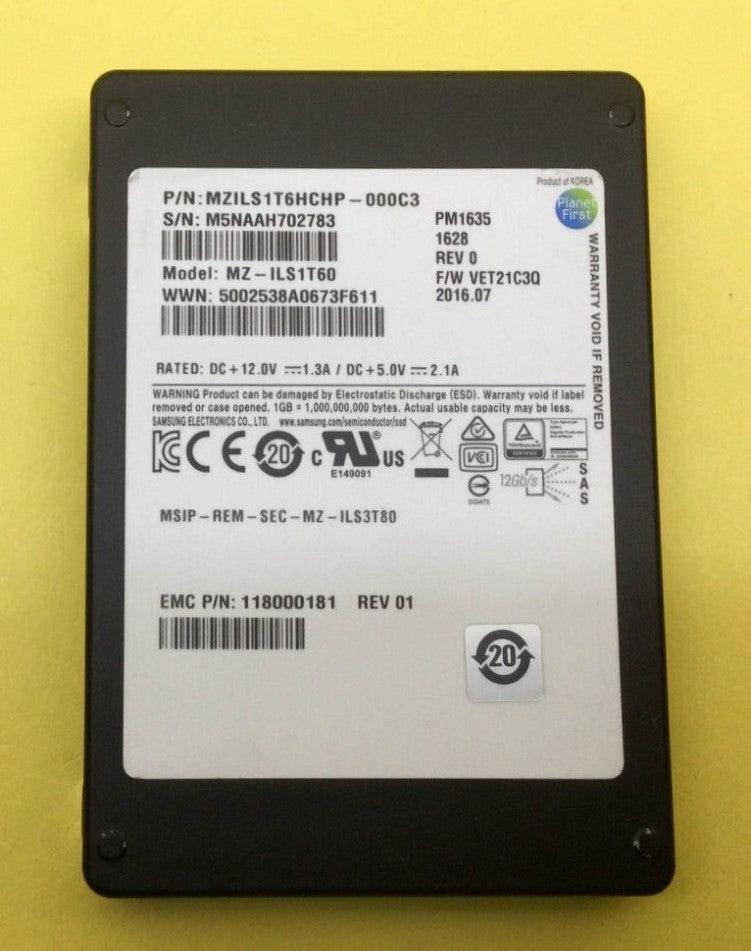 MZ-ILS1T6N Samsung | PM1635A 1.6TB Sas-12Gbps 2.5Inch SSD
