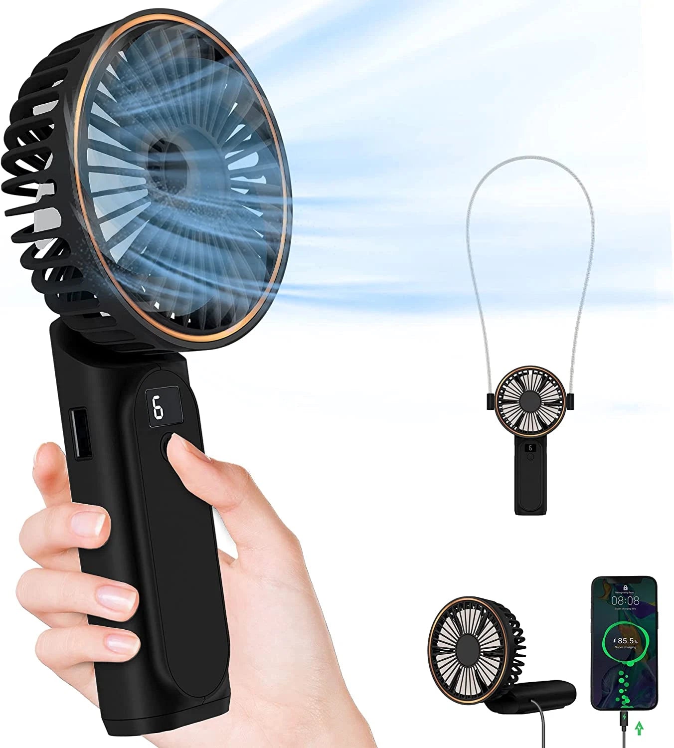 Portable Handheld Fan – 4000mAh USB Rechargeable Personal Fan