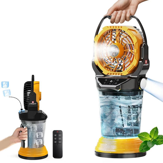 Portable Misting Fan – 30000mAh Rechargeable 120° Oscillating with 4 Speeds & Yellow LED