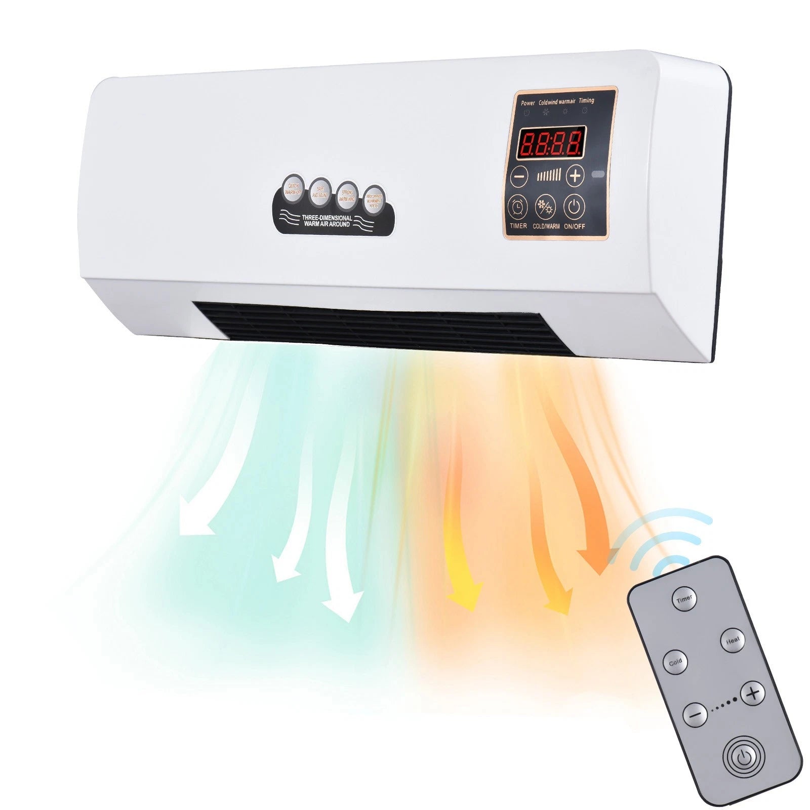 Indoor 2-in-1 Wall Mounted Heater & Fan Combo with Timer