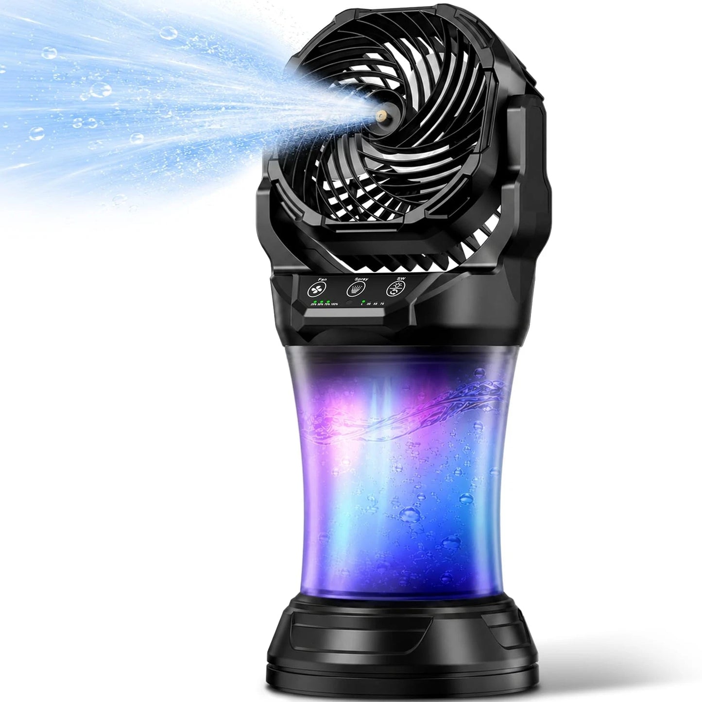 Rechargeable Misting Fan – 30000mAh with 2L Tank, Remote & RGB Lights (Black X65)