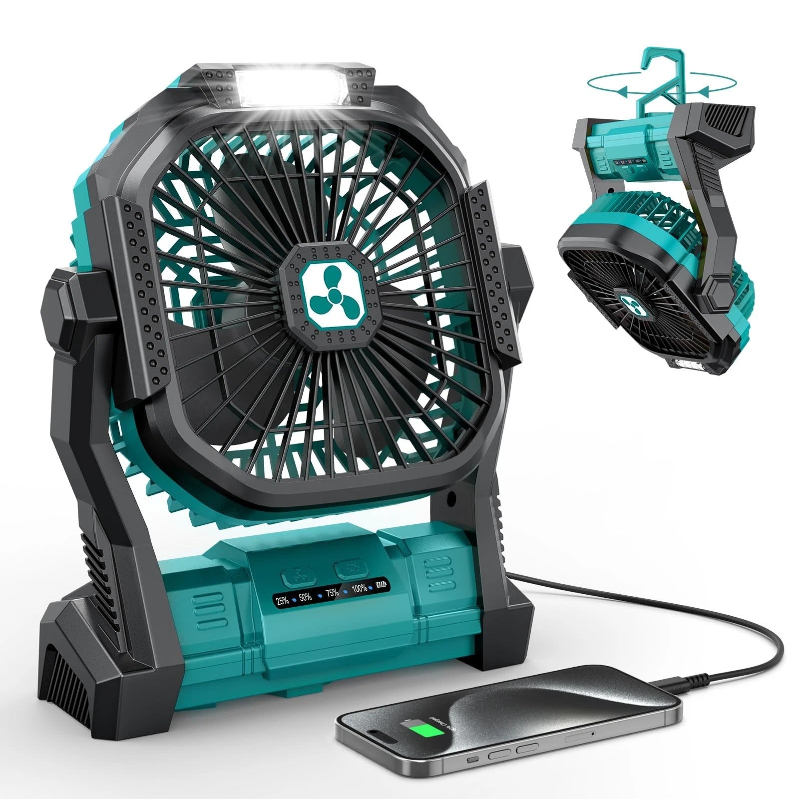 Onlynew Portable Fan Rechargeable 20000mAh Cordless Battery Powered Fan with LED