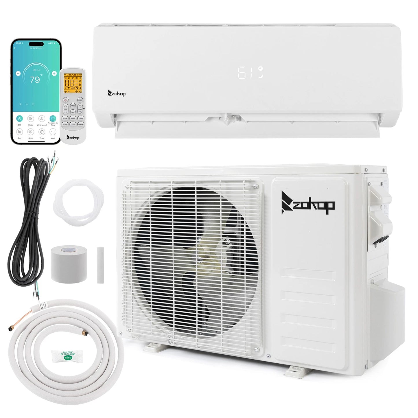 ZOKOP 9,000 BTU Mini Split Air Conditioner – 20 SEER2 Heat Pump System