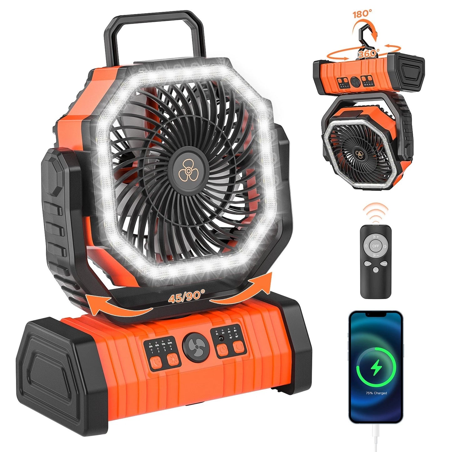 20000mAh Portable Camping Fan with LED Tent Light