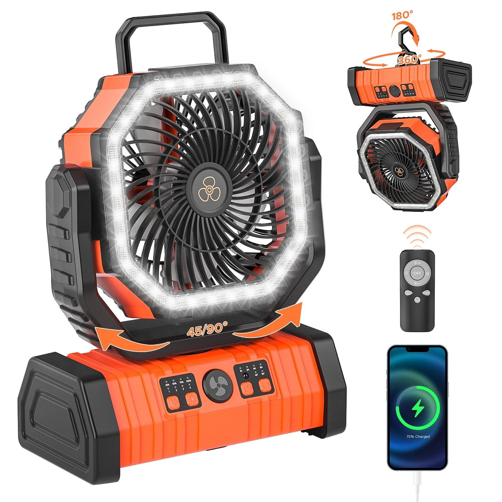 20000mAh Portable Camping Fan with LED Tent Light