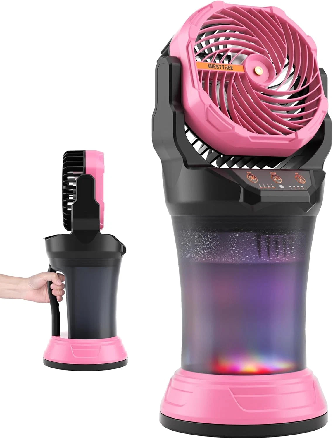 Rechargeable Portable Misting Fan with 2L Tank & RGB Lights – Pink
