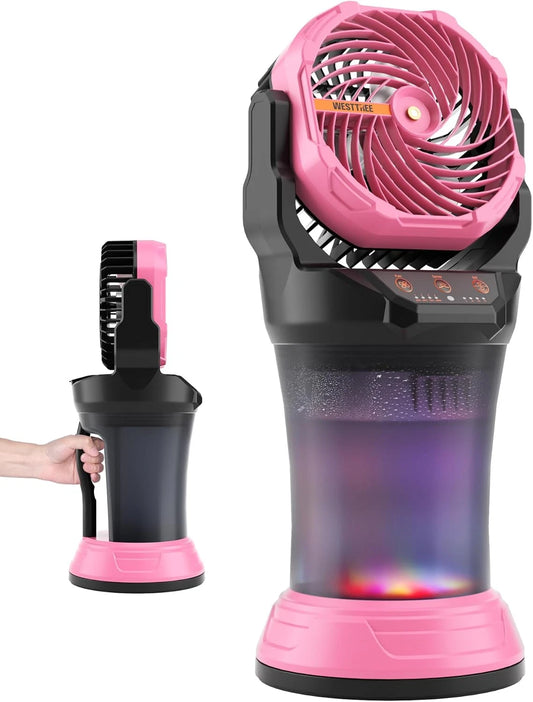 Rechargeable Portable Misting Fan with 2L Tank & RGB Lights – Pink