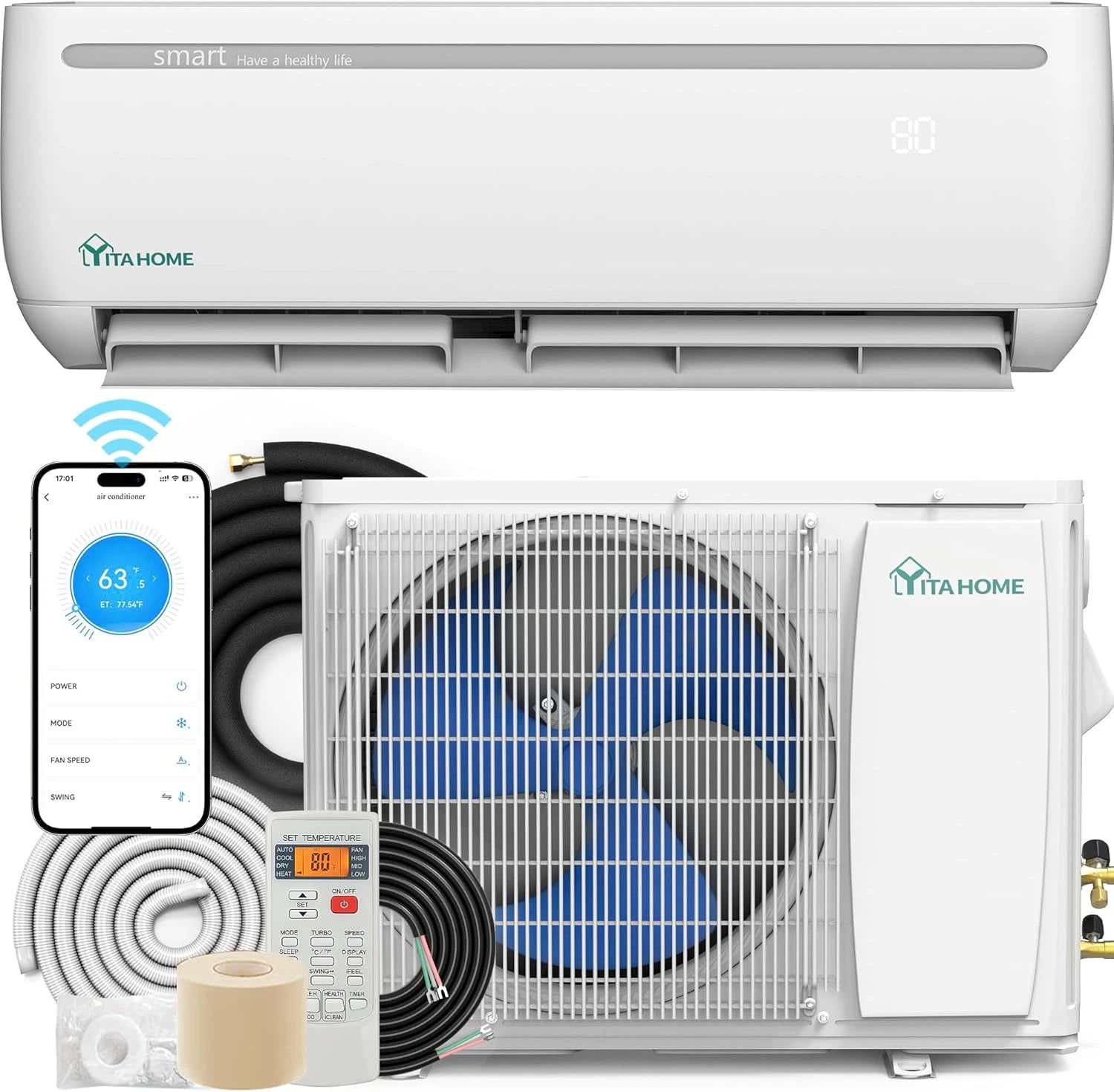 12,000 BTU Ductless Mini Split AC & Heat Pump with Wi-Fi & Alexa Compatibility