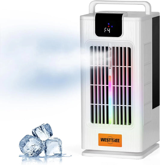 Portable Misting Fan with 120° Oscillation, 4 Speeds & RGB Lights